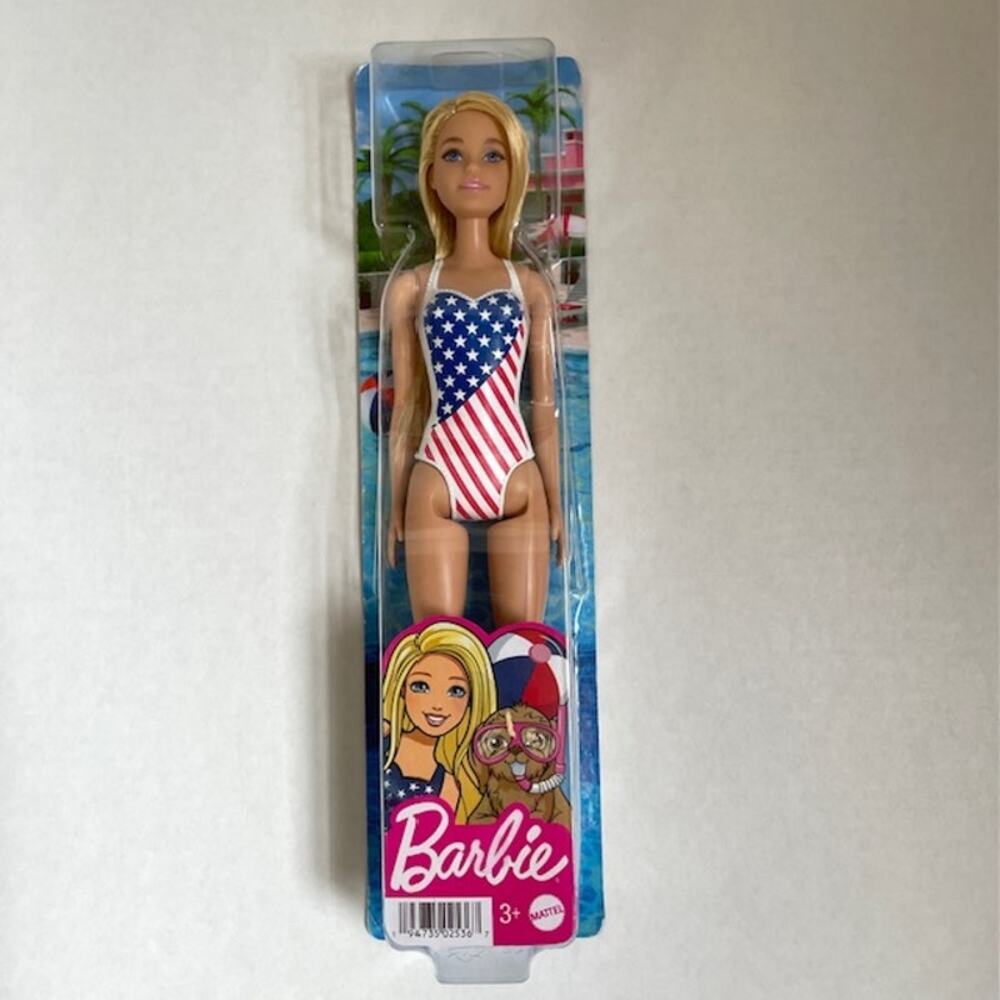Barbie Beach Swimsuit Doll NIP Patriotic Stars Stripes Summer Mattel Toy - Picture 2 of 5